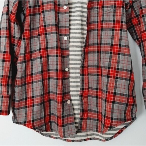 GAP Utility Sleeve Lined Plaid Button-Up Shirt Top Red Gray Kids Youth Sz XL - Picture 3 of 15
